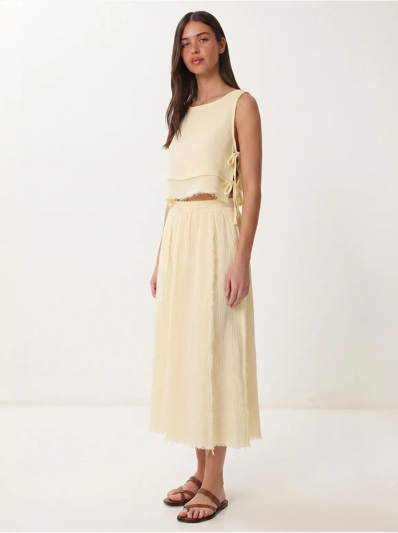 Ensemble blouse sans manches et jupe midi en coton istanbul Jaune citron - Kiabi