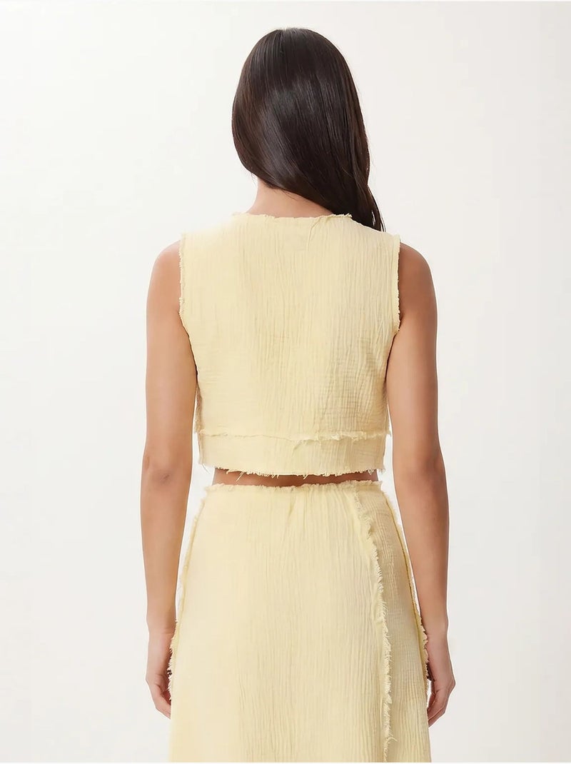 Ensemble blouse sans manches et jupe midi en coton istanbul Jaune citron - Kiabi