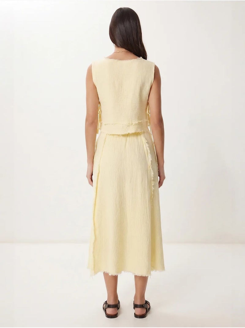 Ensemble blouse sans manches et jupe midi en coton istanbul Jaune citron - Kiabi