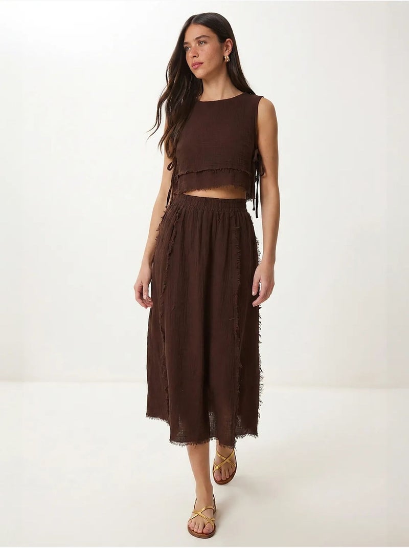 Ensemble blouse sans manches et jupe midi en coton istanbul Marron - Kiabi