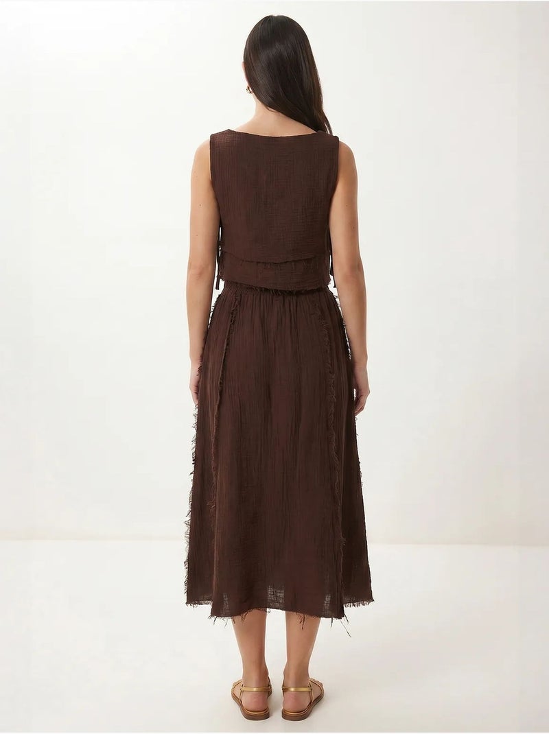 Ensemble blouse sans manches et jupe midi en coton istanbul Marron - Kiabi