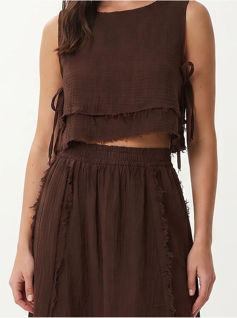 Ensemble blouse sans manches et jupe midi en coton istanbul Marron - Kiabi