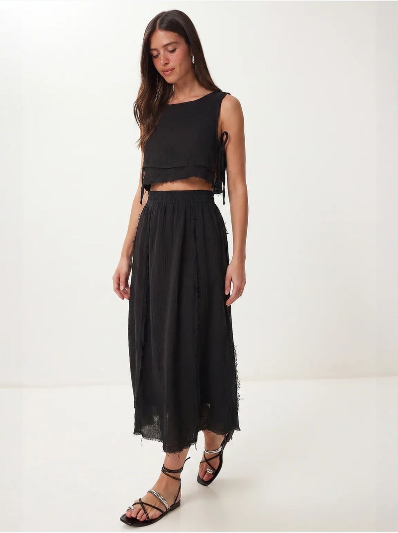 Ensemble blouse sans manches et jupe midi en coton istanbul Noir - Kiabi
