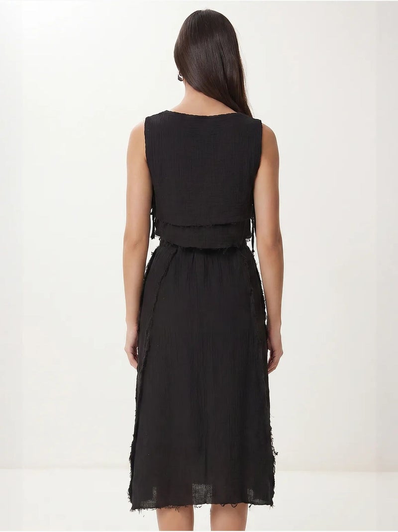 Ensemble blouse sans manches et jupe midi en coton istanbul Noir - Kiabi