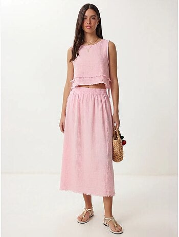 Ensemble blouse sans manches et jupe midi en coton istanbul