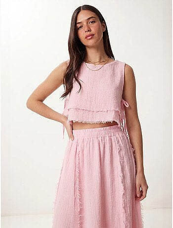 Ensemble blouse sans manches et jupe midi en coton istanbul
