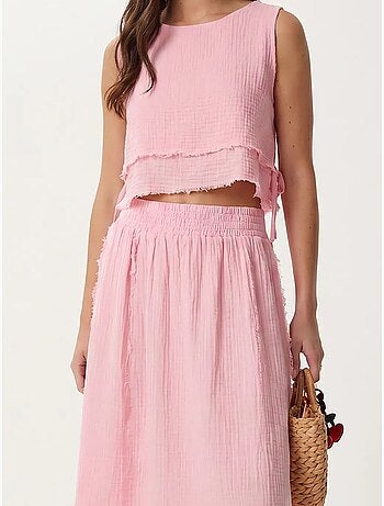 Ensemble blouse sans manches et jupe midi en coton istanbul