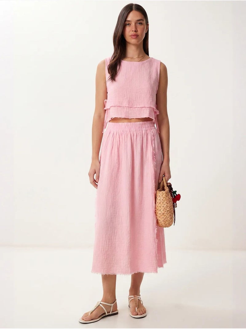 Ensemble blouse sans manches et jupe midi en coton istanbul Rose clair - Kiabi