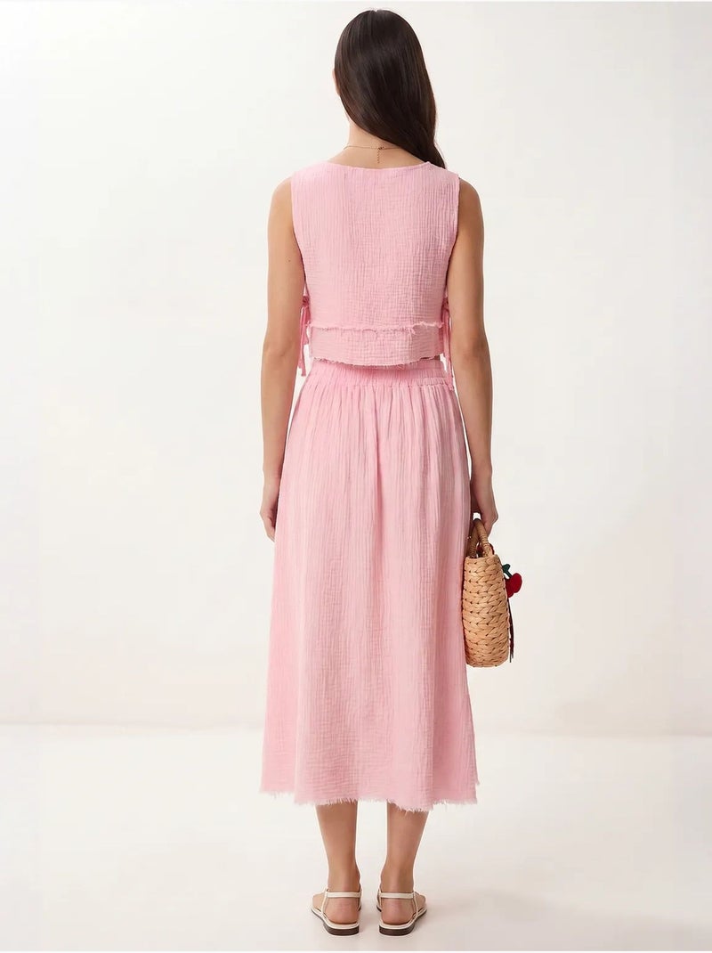 Ensemble blouse sans manches et jupe midi en coton istanbul Rose clair - Kiabi