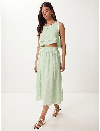 Ensemble blouse sans manches et jupe midi en coton istanbul