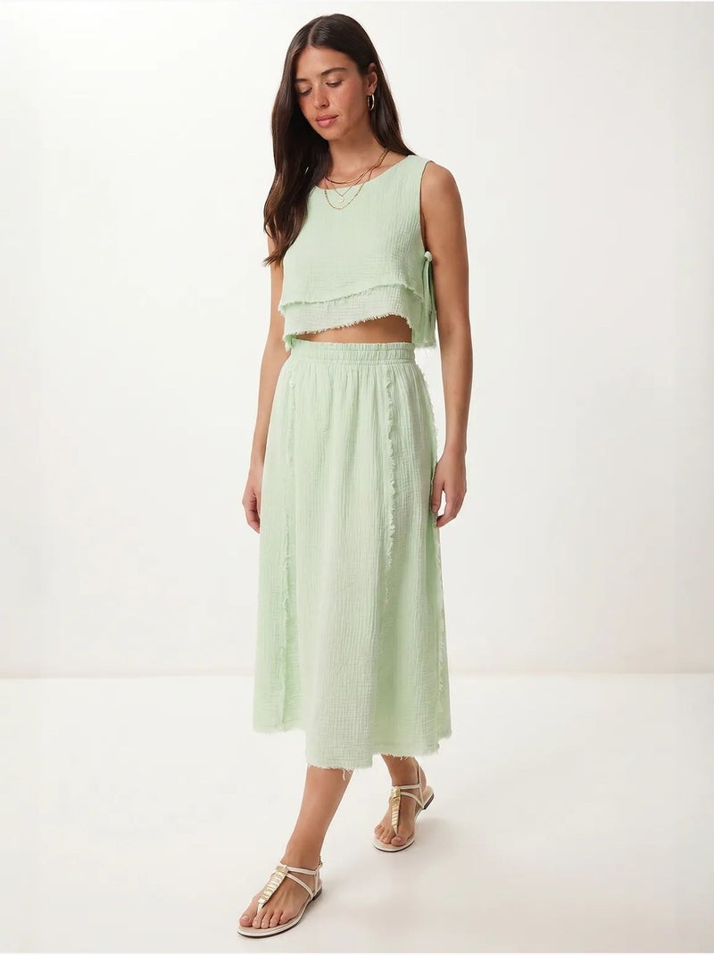 Ensemble blouse sans manches et jupe midi en coton istanbul Vert menthe - Kiabi