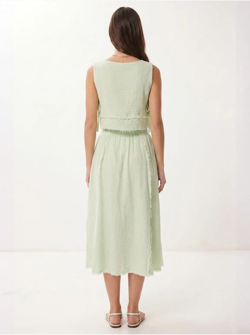 Ensemble blouse sans manches et jupe midi en coton istanbul Vert menthe - Kiabi