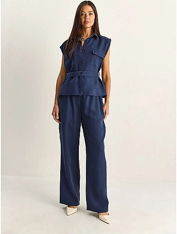 Lucci ensemble blouse sans manches et pantalon large ceinturé
