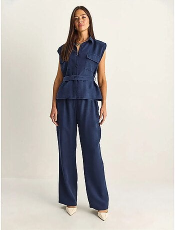 Lucci ensemble blouse sans manches et pantalon large ceinturé