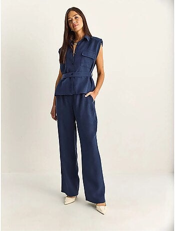 Lucci ensemble blouse sans manches et pantalon large ceinturé