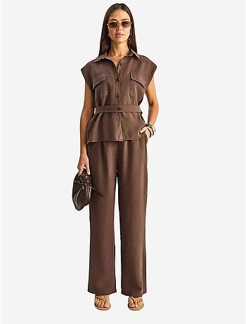 Lucci ensemble blouse sans manches et pantalon large ceinturé