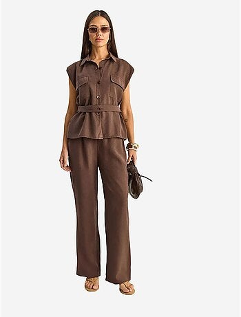 Lucci ensemble blouse sans manches et pantalon large ceinturé