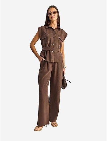 Lucci ensemble blouse sans manches et pantalon large ceinturé