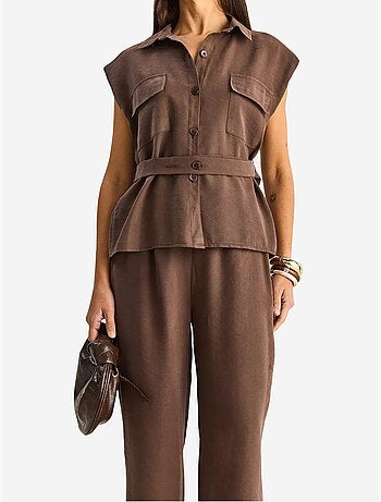 Lucci ensemble blouse sans manches et pantalon large ceinturé