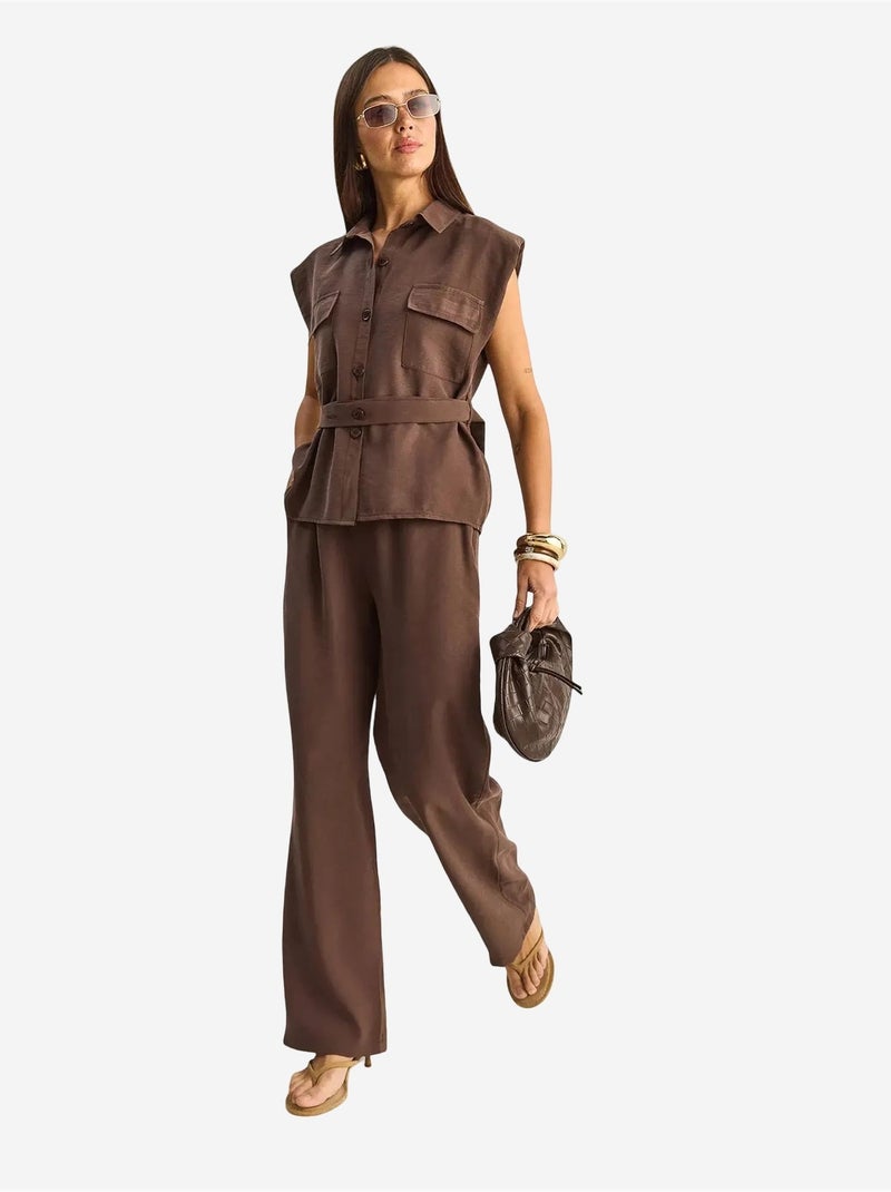 Ensemble blouse sans manches et pantalon large ceinturé lucci Marron clair - Kiabi