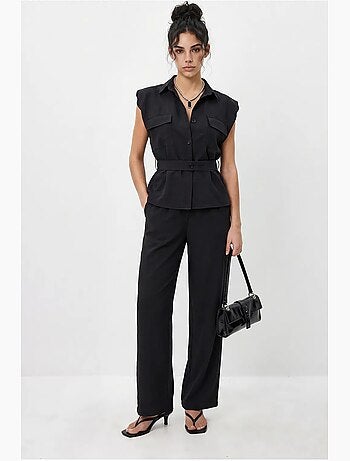 Ensemble blouse sans manches et pantalon large ceinturé lucci
