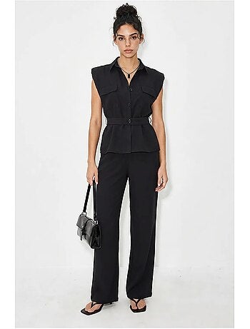 Ensemble blouse sans manches et pantalon large ceinturé lucci