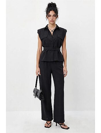 Ensemble blouse sans manches et pantalon large ceinturé lucci