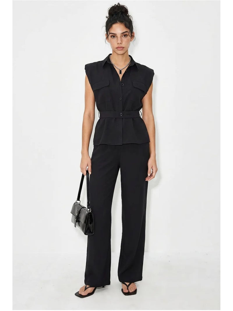 Ensemble blouse sans manches et pantalon large ceinturé lucci Noir - Kiabi