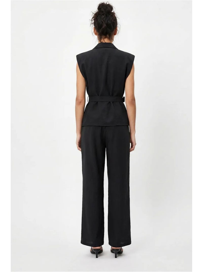 Ensemble blouse sans manches et pantalon large ceinturé lucci Noir - Kiabi