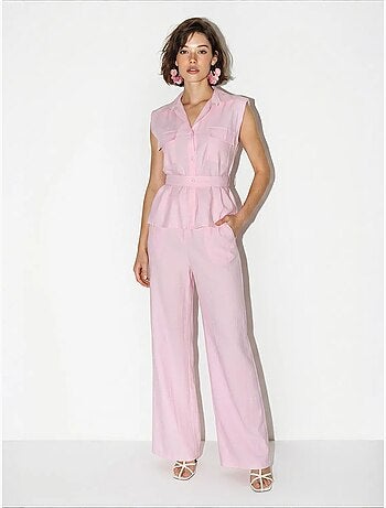 Ensemble blouse sans manches et pantalon large ceinturé lucci
