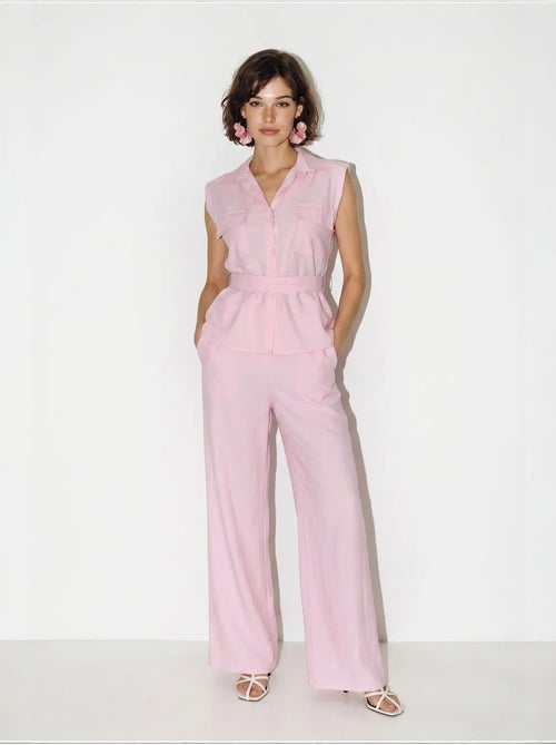 Ensemble blouse sans manches et pantalon large ceinturé lucci - Kiabi Ensemble blouse sans manches et pantalon large ceinturé lucci - Kiabi