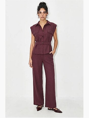 Ensemble blouse sans manches et pantalon large ceinturé lucci