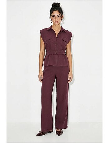 Ensemble blouse sans manches et pantalon large ceinturé lucci