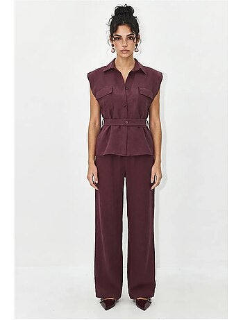 Ensemble blouse sans manches et pantalon large ceinturé lucci