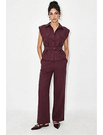 Ensemble blouse sans manches et pantalon large ceinturé lucci