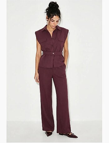 Ensemble blouse sans manches et pantalon large ceinturé lucci