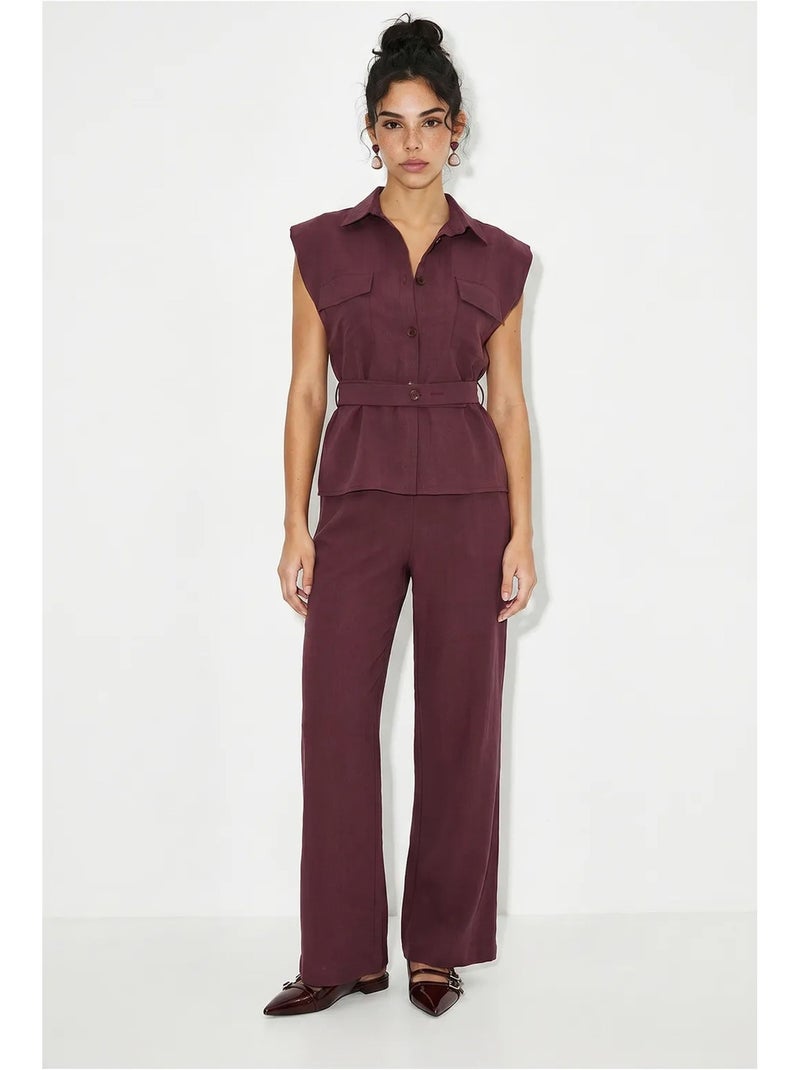 Ensemble blouse sans manches et pantalon large ceinturé lucci Rouge bordeaux - Kiabi