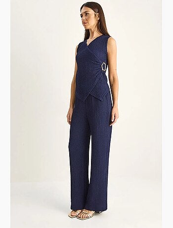 Ensemble blouse sans manches et pantalon large côtelé lucci