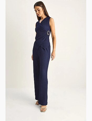 Ensemble blouse sans manches et pantalon large côtelé lucci