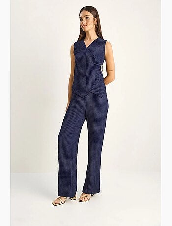 Ensemble blouse sans manches et pantalon large côtelé lucci