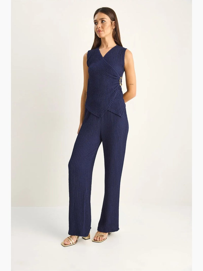 Ensemble blouse sans manches et pantalon large côtelé lucci Bleu marine - Kiabi