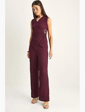 Ensemble blouse sans manches et pantalon large côtelé lucci