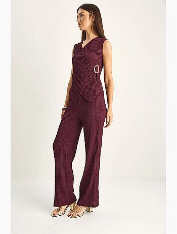 Ensemble blouse sans manches et pantalon large côtelé lucci