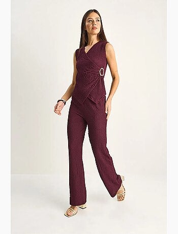 Ensemble blouse sans manches et pantalon large côtelé lucci