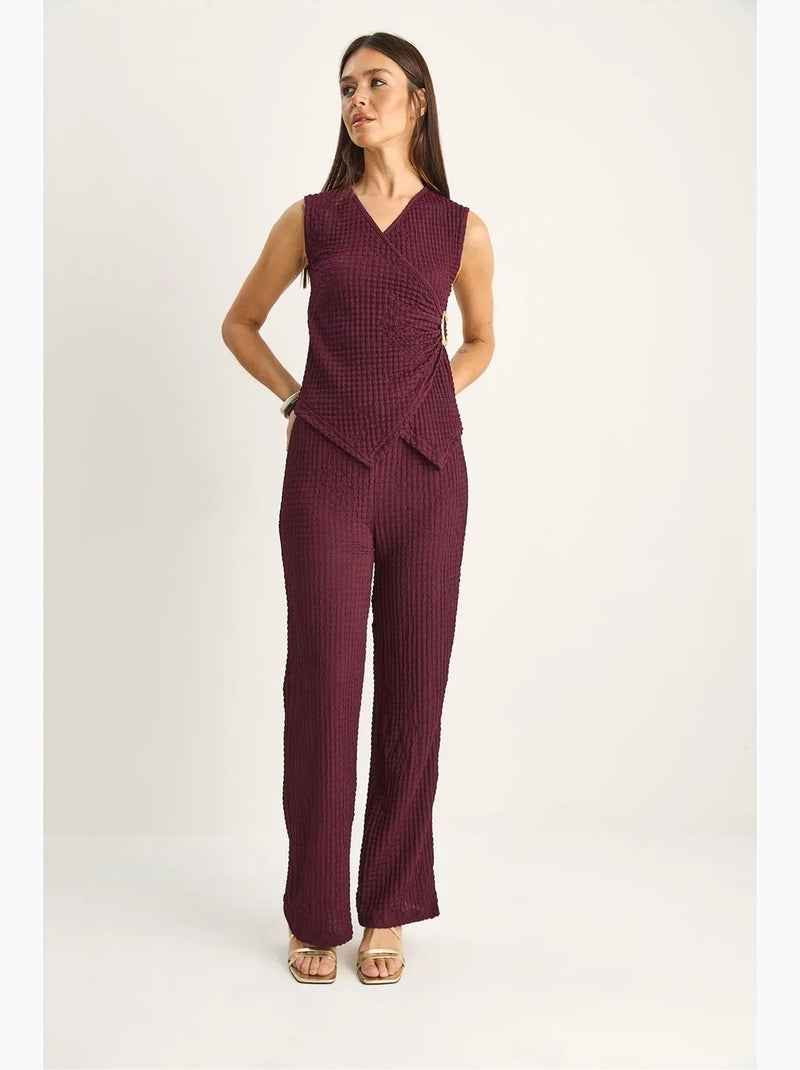 Ensemble blouse sans manches et pantalon large côtelé lucci Rouge bordeaux - Kiabi