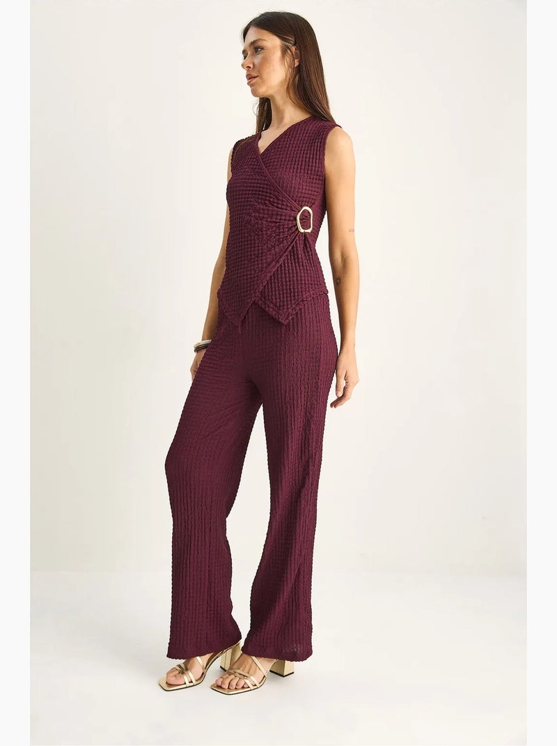 Ensemble blouse sans manches et pantalon large côtelé lucci Rouge bordeaux - Kiabi