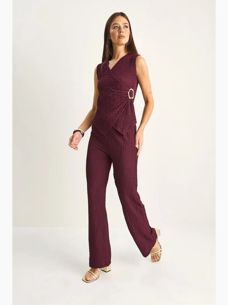 Ensemble blouse sans manches et pantalon large côtelé lucci Rouge bordeaux - Kiabi