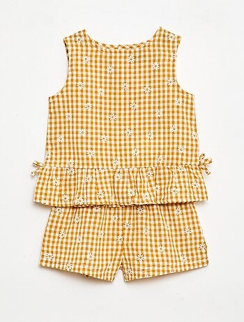 Ensemble blouse + short à motif vichy - 2 pièces