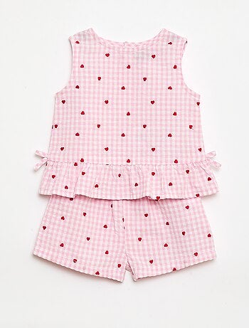 Ensemble blouse + short à motif vichy - 2 pièces