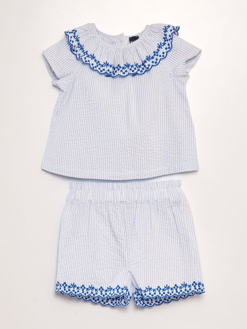 Ensemble 2 Pièces Pull Rayé Et Short - Femme, Surdimensionné, Manches 3/4, Col V